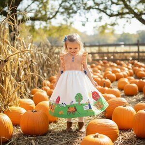 Eleanor Rose Amelia Dress Fall Pumpkin Patch Boutique Orange Gingham Girls 10-12